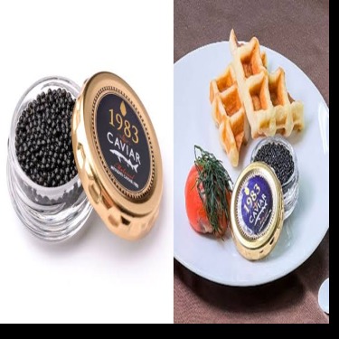 Premium 1983 caviar service with warm waffles