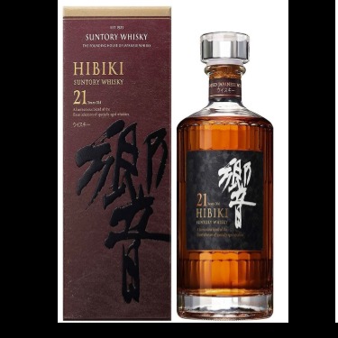Suntory Hibiki 21 year whisky bottle with box
